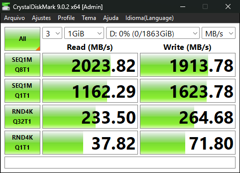 CrystalDiskMark WD Black P40 2TB via USB